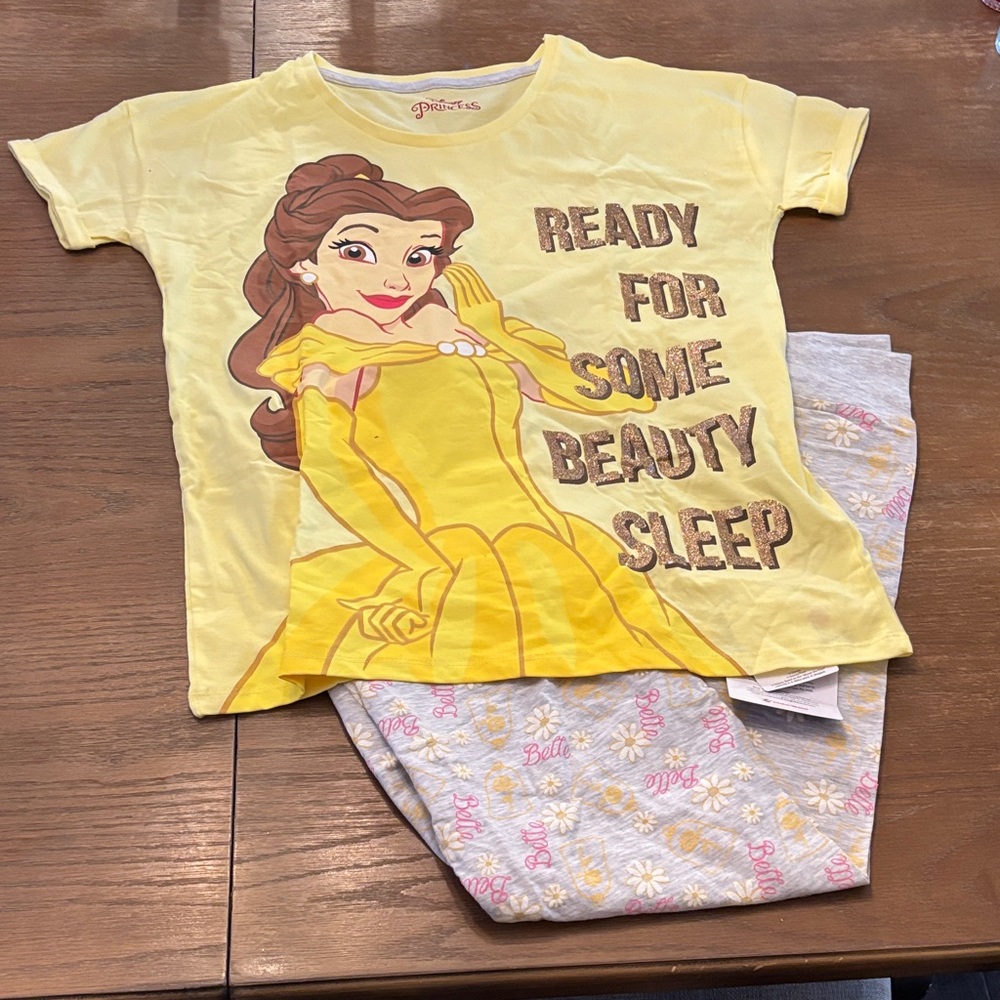 Disney Belle Yellow and Gray Pajama Set